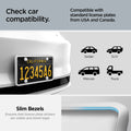 ACP12020 -  License Plate Frame | LP100 in White showing the compatibility, compatible with standard license plates USA and Canada, USA STANDARD, Made for 6 by 12 inch license plate