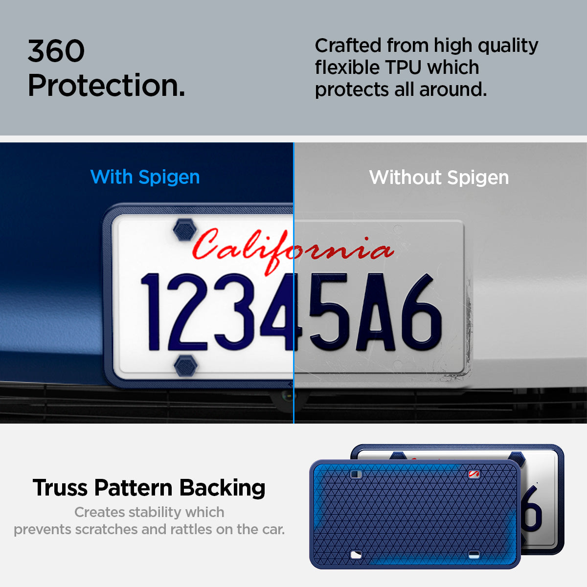 ACP12021 -  License Plate Frame | LP100 in Blue showing the sleek protection, prevent your license plate from scratching your car's exterior, premium upgrade, add unique layer of style and protection