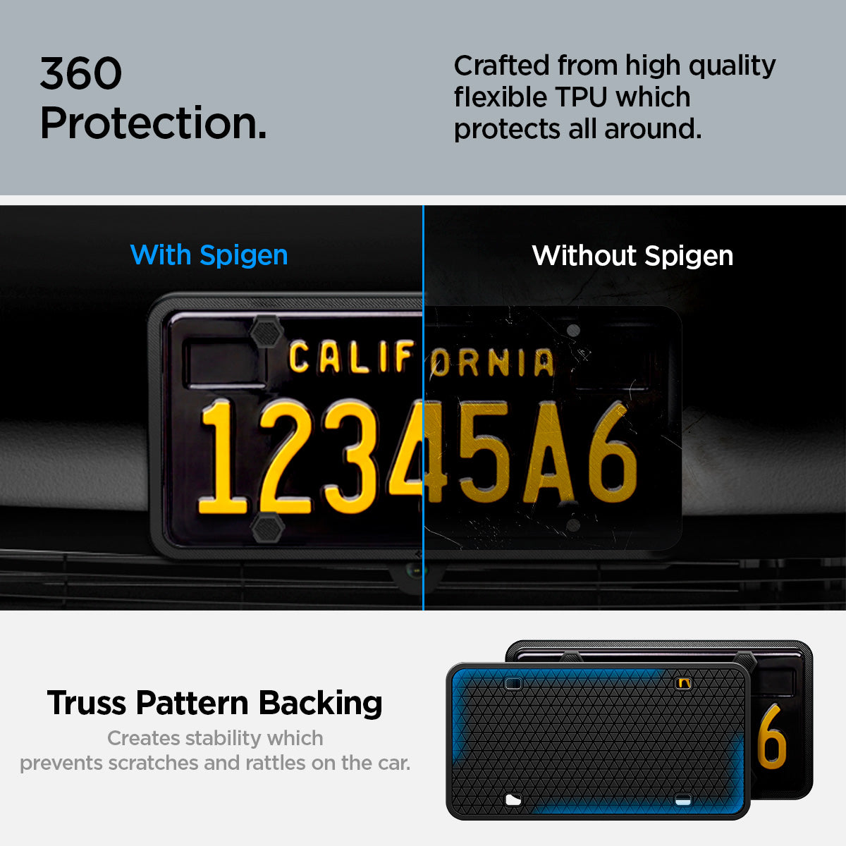 ACP08684 - License Plate Frame | LP100 in Black showing the sleek protection, prevent your license plate from scratching your car's exterior, premium upgrade, add unique layer of style and protection