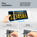 ACP12020 -  License Plate Frame | LP100 in White showing the easy installation, license plate slides right in and screws on for a secure fit
