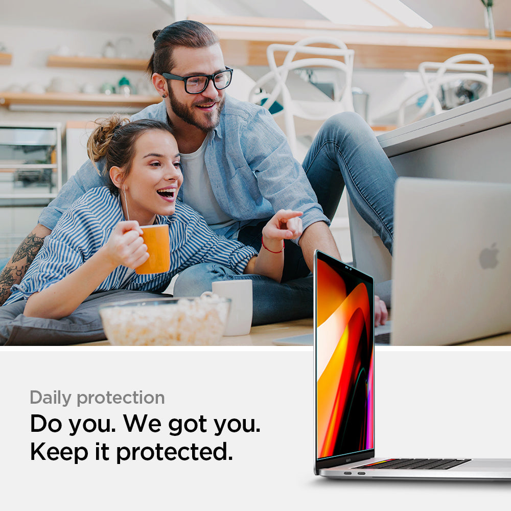 AGL00673 - MacBook Pro 16-inch (2020) GLAS.tR SLIM in Clear showing the daily protection. Keeping you device protected