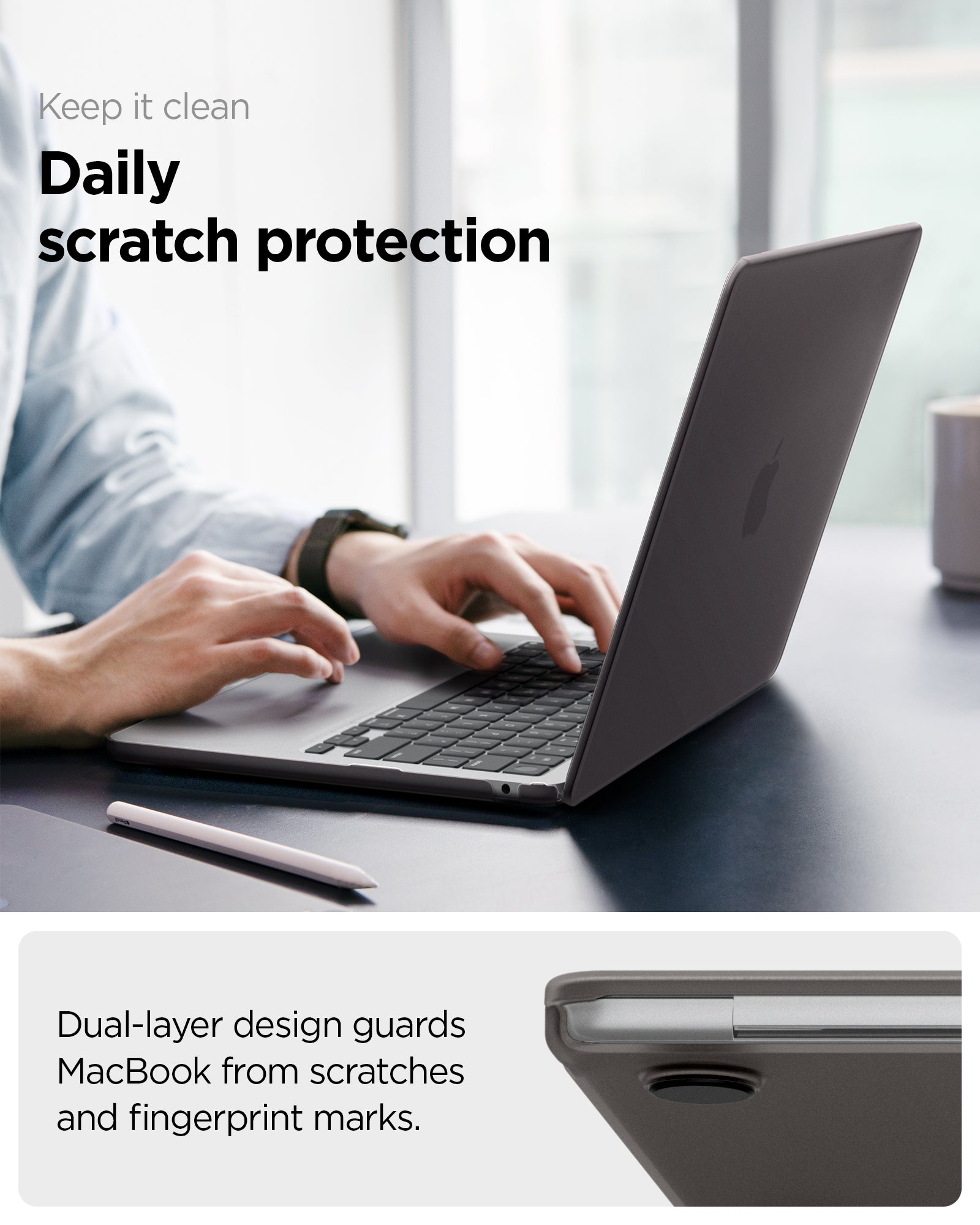 ACS11531 - MacBook Pro 13-inch Air Skin in Frost Black showing keep it clean, daily scratch protection