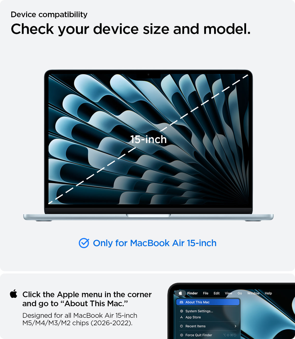 ACS11267 - MacBook Air 15-inch Nano Pop Black Sesame showing device compatibility and size guidance for a precise fit