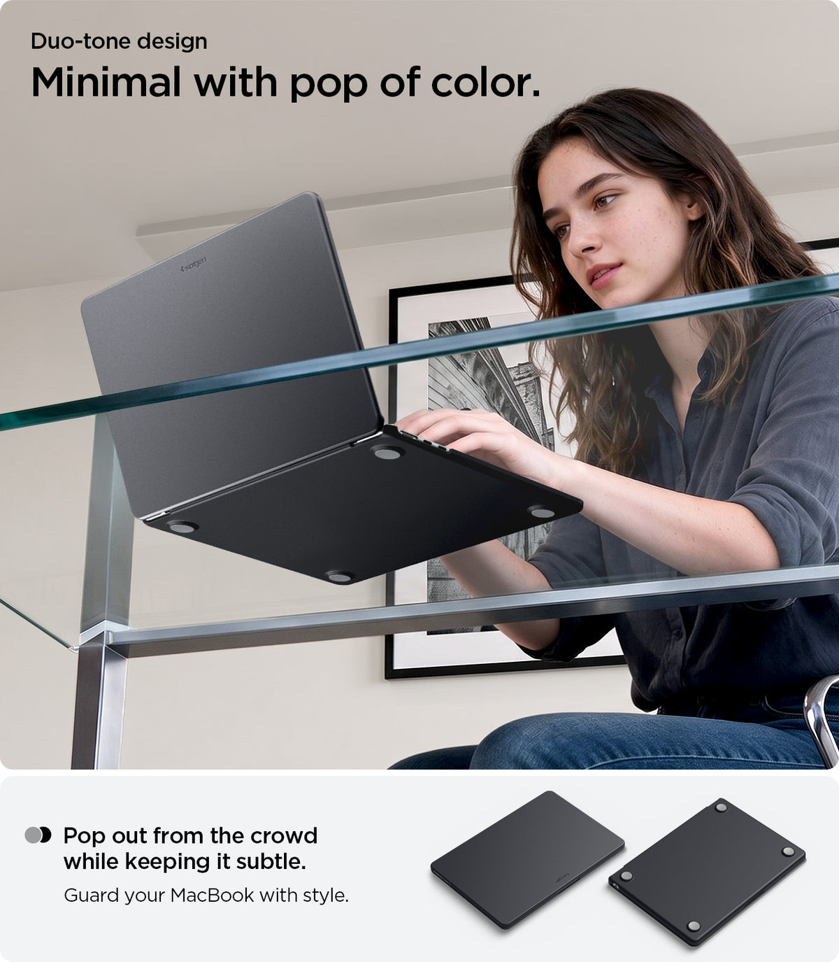 ACS11269 - MacBook Air 13-inch Nano Pop Black Sesame showing a minimal duo tone design with a subtle pop of color