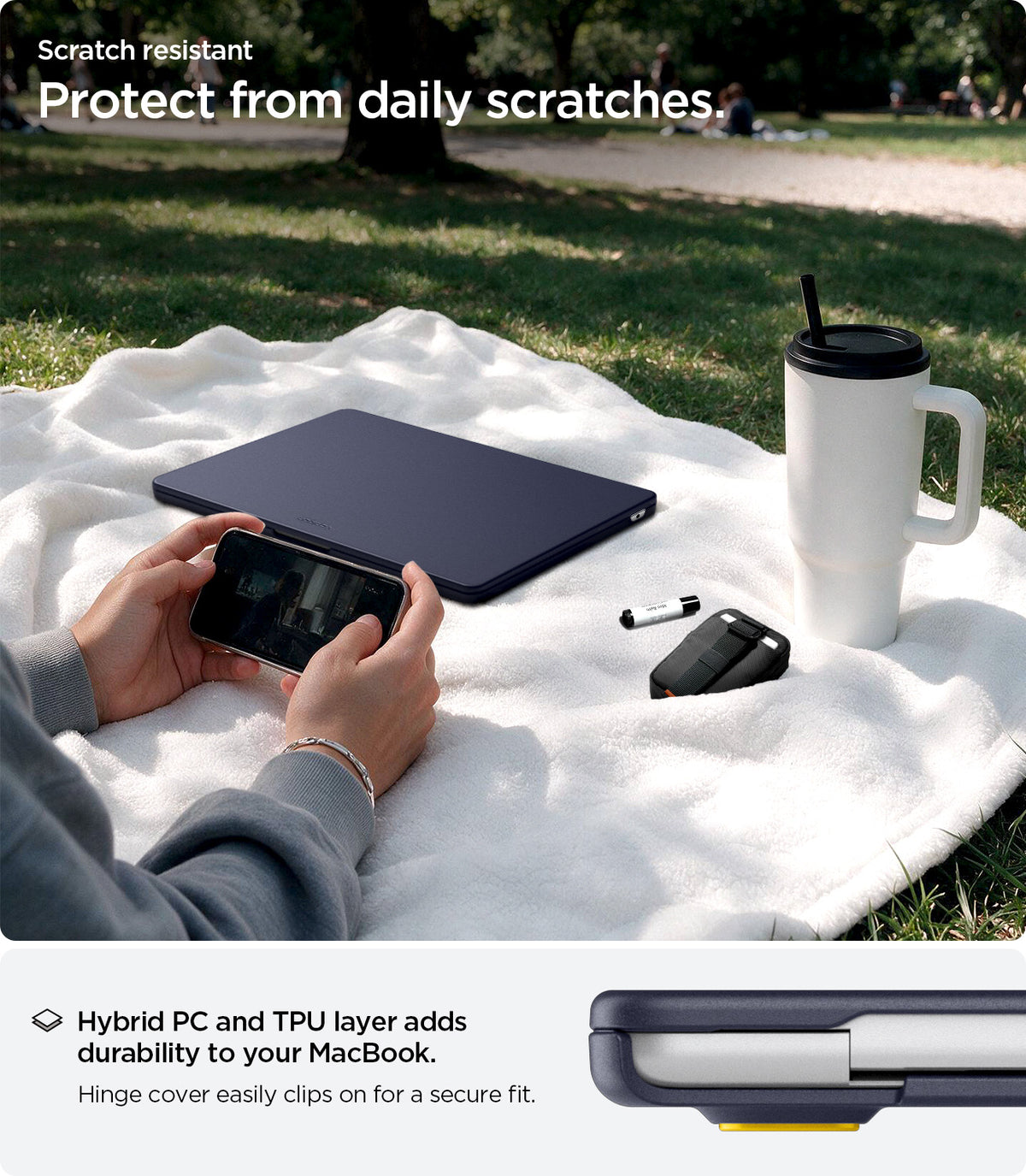 ACS11268 - MacBook Air 13-inch Nano Pop Blueberry Navy showing hybrid PC and TPU construction for daily scratch protection
