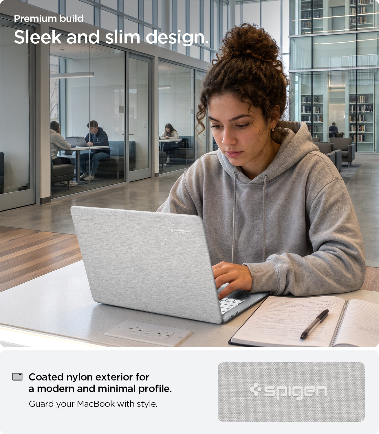ACS11542 - MacBook Neo 13-inch Urban Fit in Heather Gray showing a sleek coated nylon laptop case with a modern and minimal profile