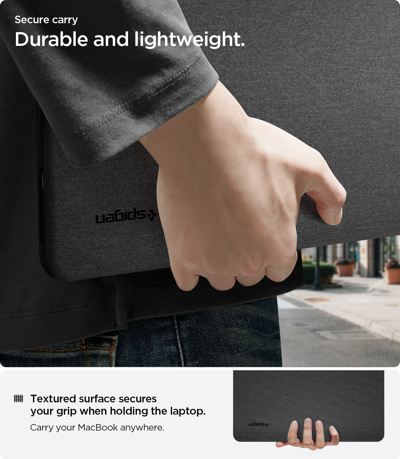 ACS11541 - MacBook Neo 13-inch Urban Fit in Black showing a lightweight laptop case with a textured surface for a secure grip while carrying