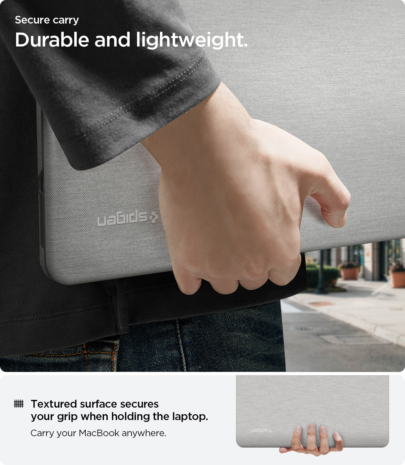 ACS11542 - MacBook Neo 13-inch Urban Fit in Heather Gray showing a lightweight laptop case with a textured surface for a secure grip while carrying