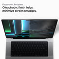 AGL04234 - MacBook Pro 14-inch (2023) GLAS.tR SLIM in Clear showing the fingerprint resistant. Oleophobic finish helps minimize screen smudges