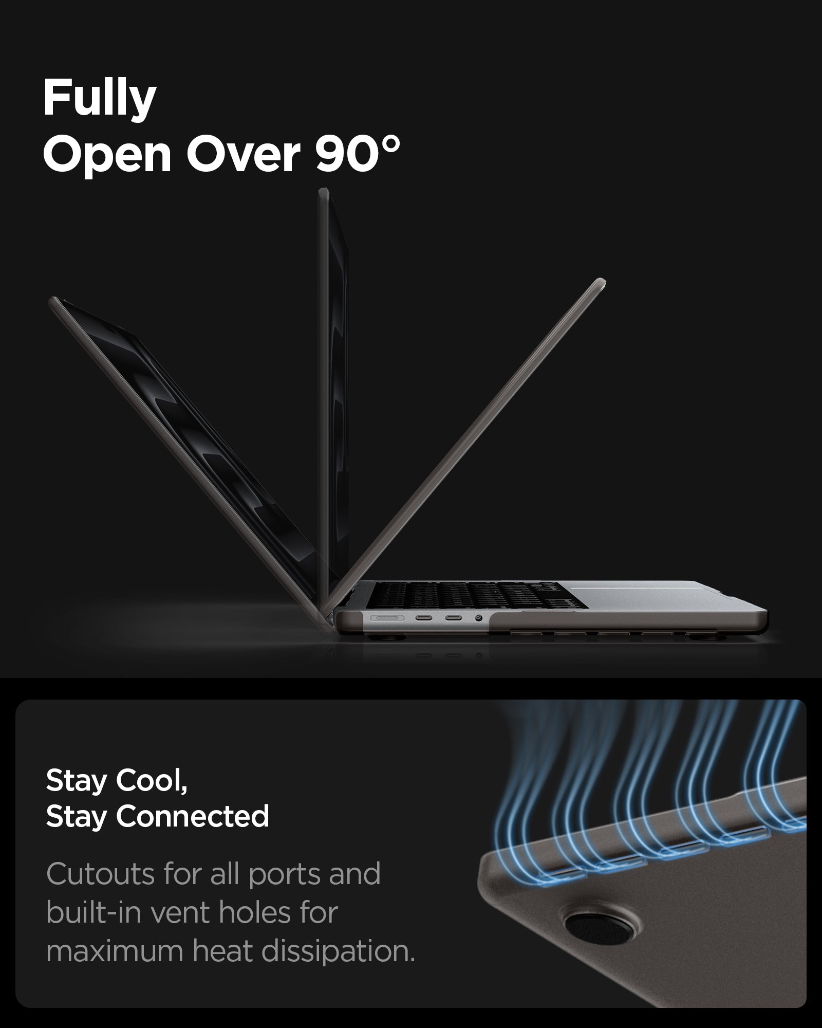 ACS11527 - MacBook Pro 16-inch Air Skin in Frost Black showing fully open over 90 degree