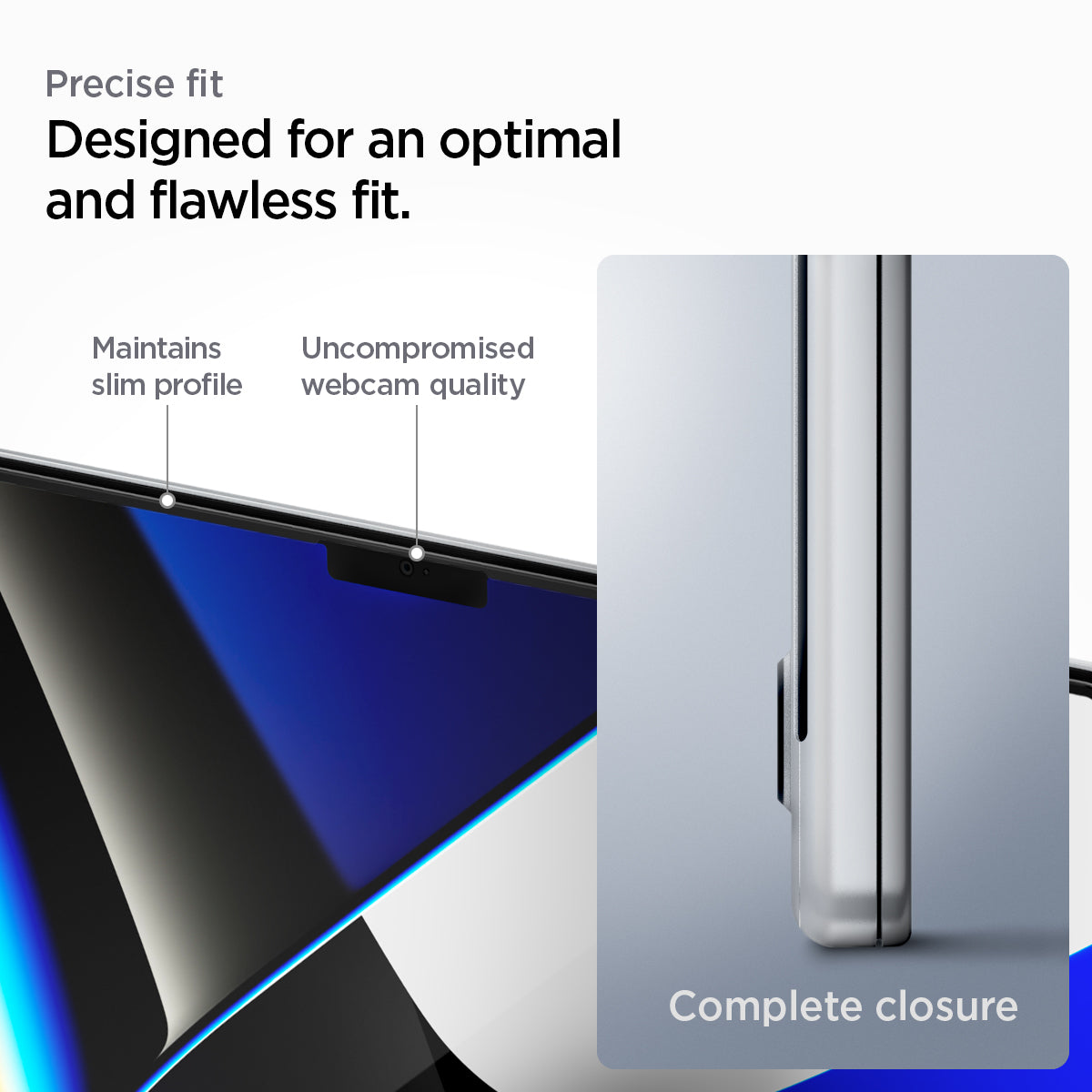AGL04233 - MacBook Pro 16-inch (2023) GLAS.tR SLIM in Clear showing the precise fit. Designed for an optimal and flawless fit. Maintains slim profile, Uncompromised webcam quality