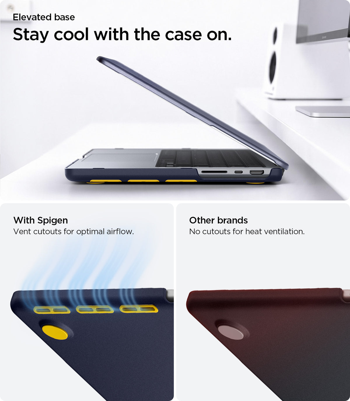 ACS11274 - MacBook Pro 16-inch Nano Pop Blueberry Navy showing an elevated base with vent cutouts for optimal airflow