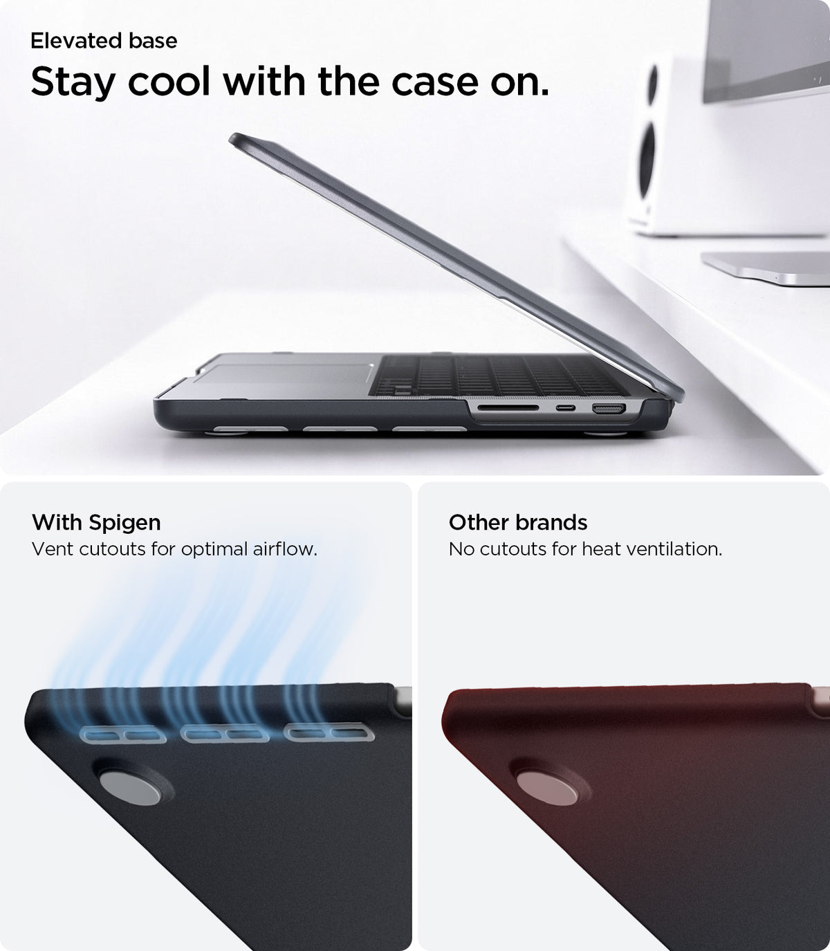 ACS11272 - MacBook Pro 14-inch Nano Pop Black Sesame showing an elevated base with vent cutouts for optimal airflow