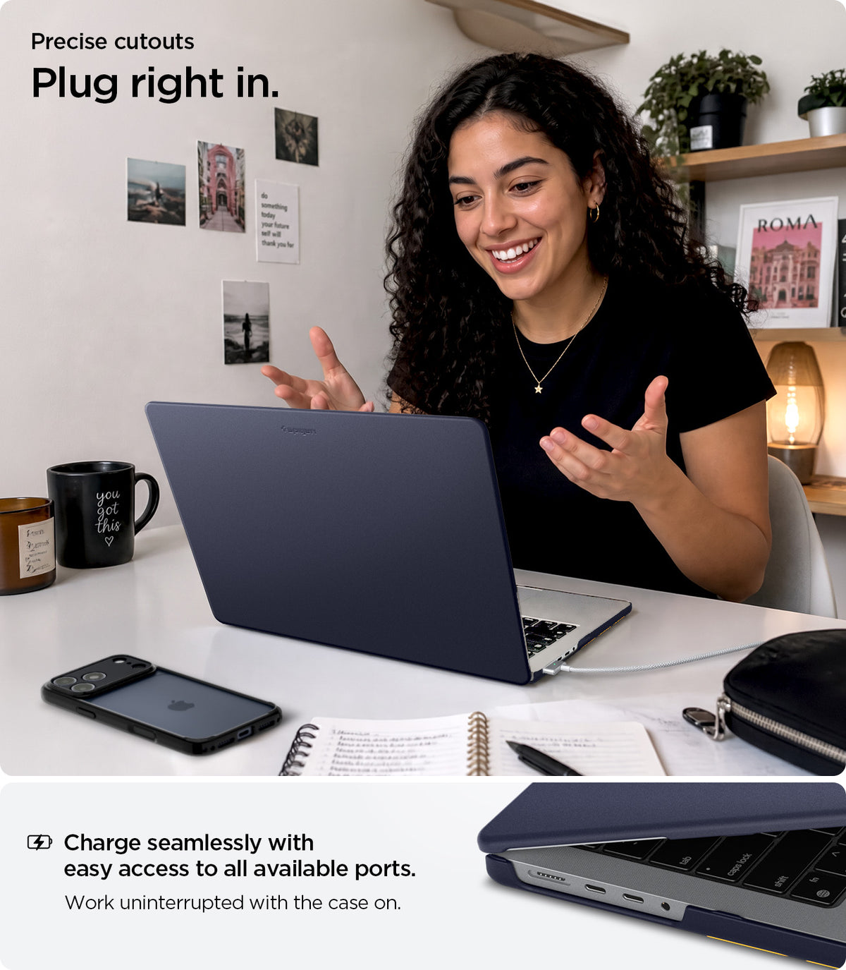 ACS11271 - MacBook Pro 14-inch Nano Pop Blueberry Navy showing precise cutouts for easy access to all available ports