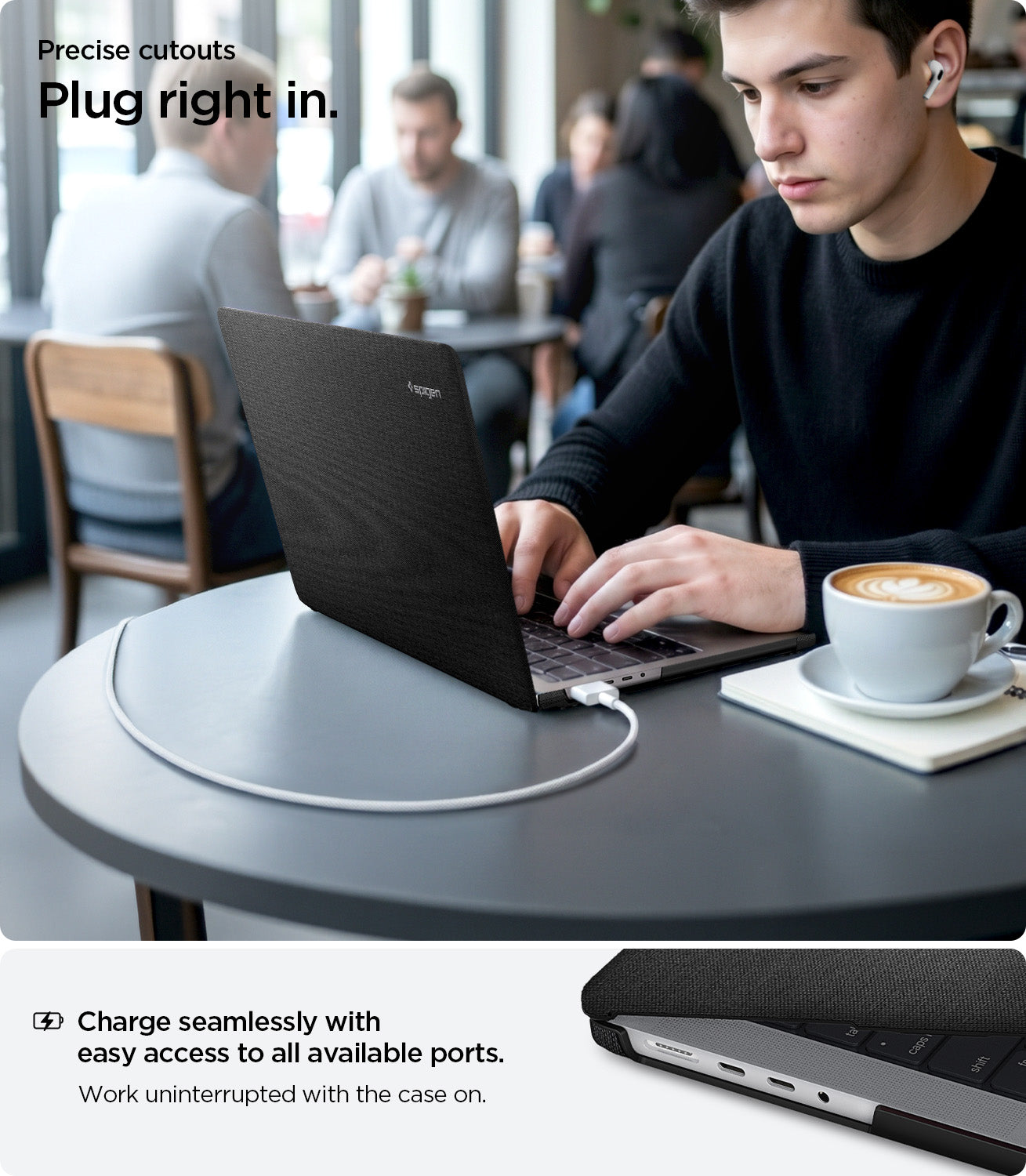 ACS04211 - MacBook Pro 16-inch Case Urban Fit in Black showing plug right in