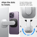 AMP06049 - S312 OneTap Monitor / Laptop Mount (MagFit) in black showing the aligning the dots to rotate. To start rotating, align the dots to adjust the mount 90 degrees left or right