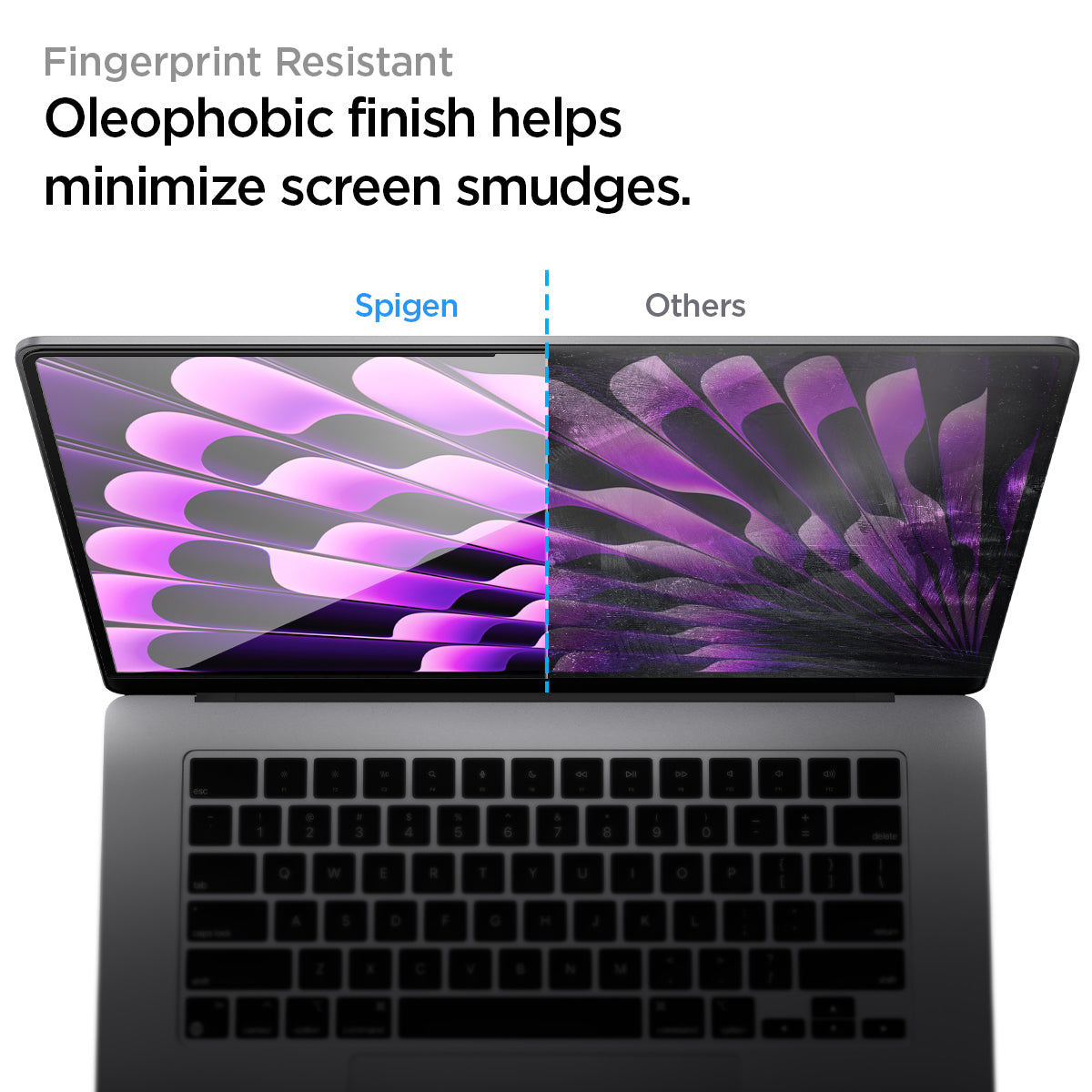 AGL06950 - MacBook Air 15" (2023) Screen Protector GLAS.tR SLIM showing the fingerprint resistant. Oleophobic finish helps minimize screen smudges