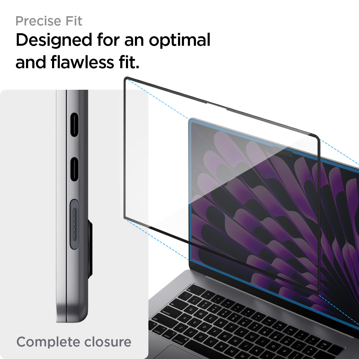 AGL06950 - MacBook Air 15" (2023) Screen Protector GLAS.tR SLIM showing the precise fit. Designed for an optimal and flawless fit