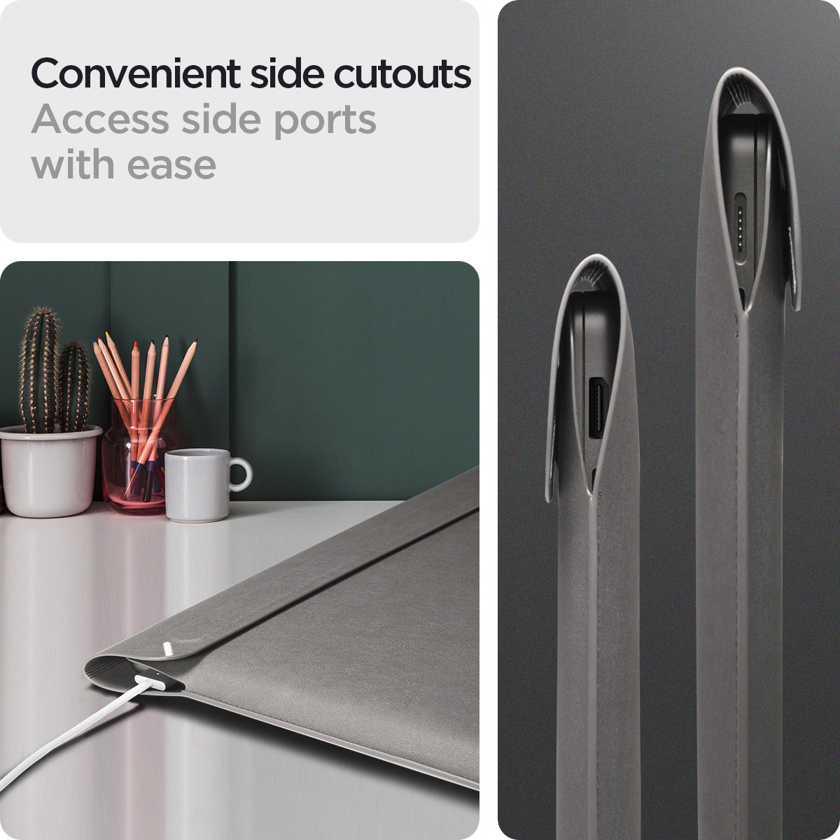 AFA06418 - Spigen Valentinus MacBook Sleeve showing convenient side cutouts for easy access to charging and side ports