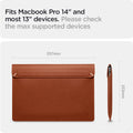 AFA06416 - Spigen Valentinus MacBook Sleeve displaying dimensions and compatibility with MacBook Pro 14 inch and most 13 inch laptops