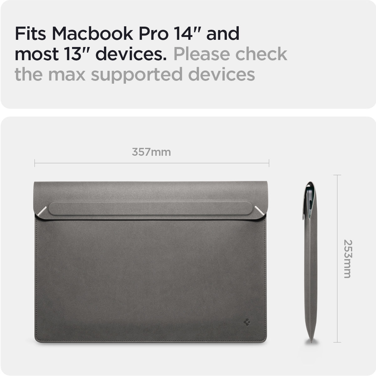 AFA06421 - Spigen Valentinus MacBook Sleeve compatible with MacBook Pro 14 inch and most 13 inch laptops with dimension guide