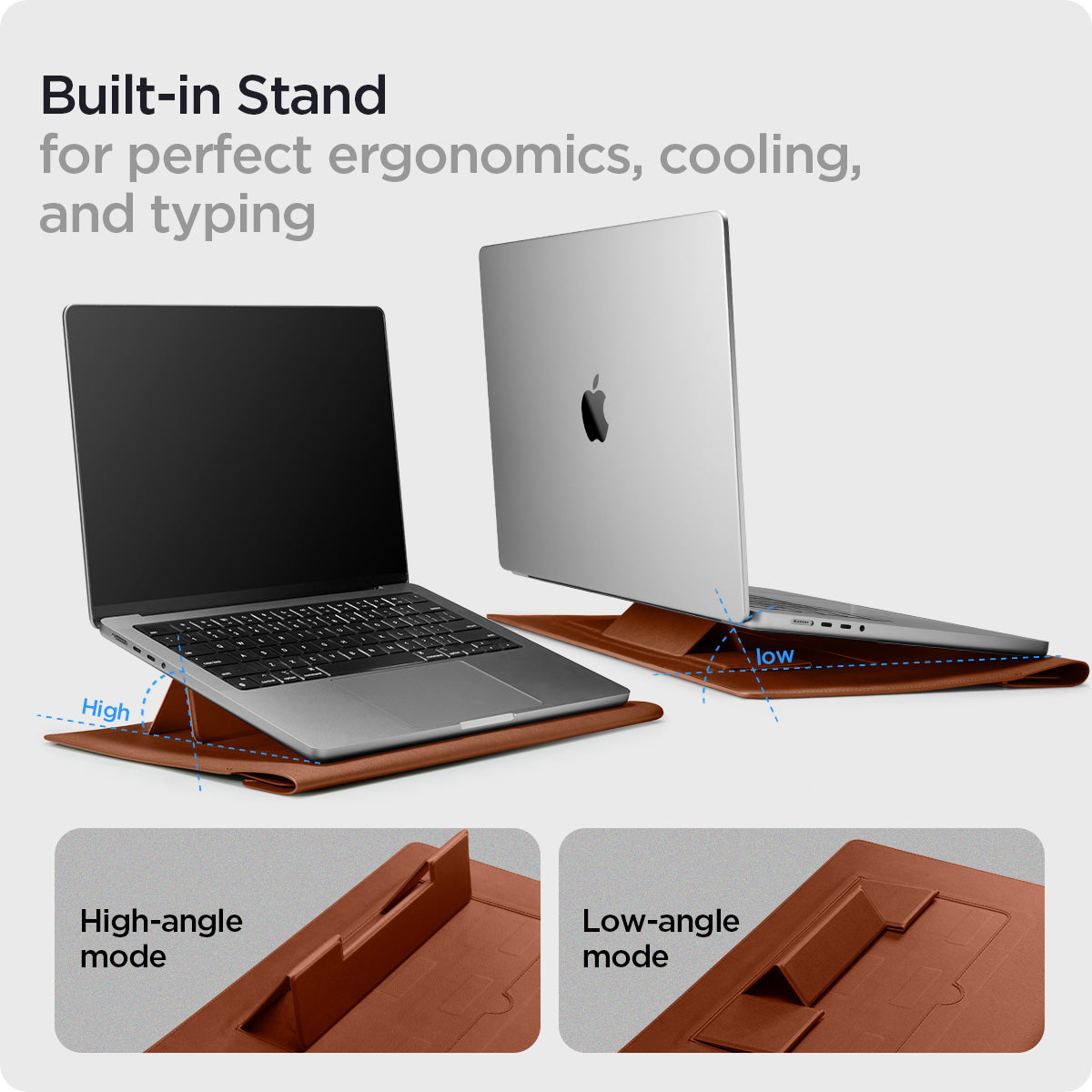 AFA06422 - Spigen Valentinus MacBook Sleeve built in stand feature with high angle and low angle laptop support modes