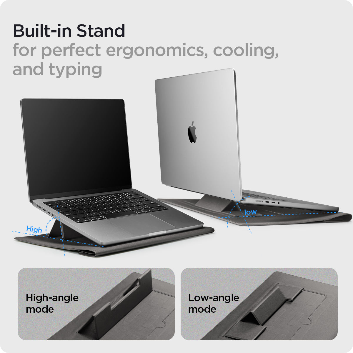 AFA06421 - Spigen Valentinus MacBook Sleeve built in stand feature with high angle and low angle laptop support modes