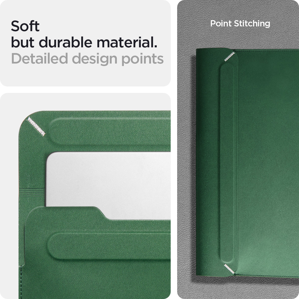 AFA06420 - MacBook Pro 16-inch Valentinus Laptop Pouch in JeJu Green showcasing soft durable material with detailed point stitching design