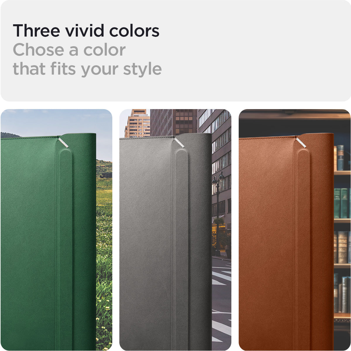 AFA06420 - MacBook Pro 16-inch Valentinus Laptop Pouch in JeJu Green showing three vivid colors. chose a color that fits your style