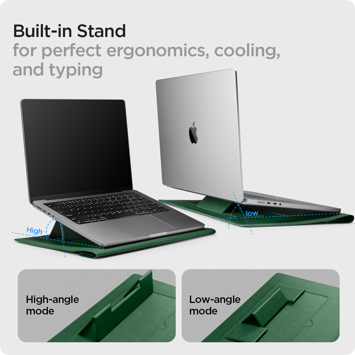 AFA06426 - MacBook Pro 16-inch Valentinus S Laptop Pouch in Jeju Green built in stand feature with high angle and low angle laptop support modes