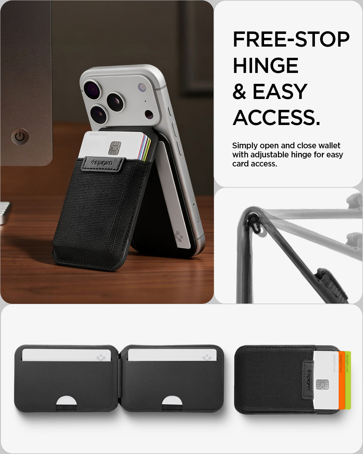 AFA11591 - Slim Fold Card Holder Stand (Mag Fit) | S314-4 in Black showing free-stop hinge