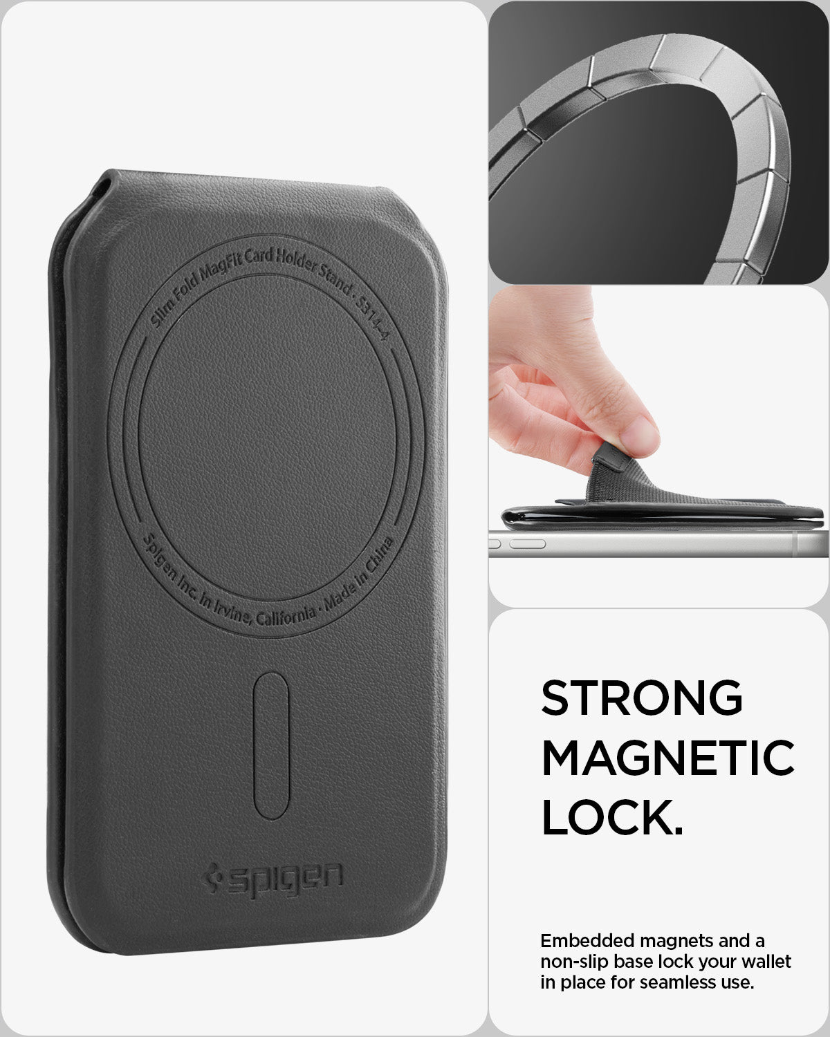 AFA11591 - Slim Fold Card Holder Stand (Mag Fit) | S314-4 in Black showing strong magnetic lock