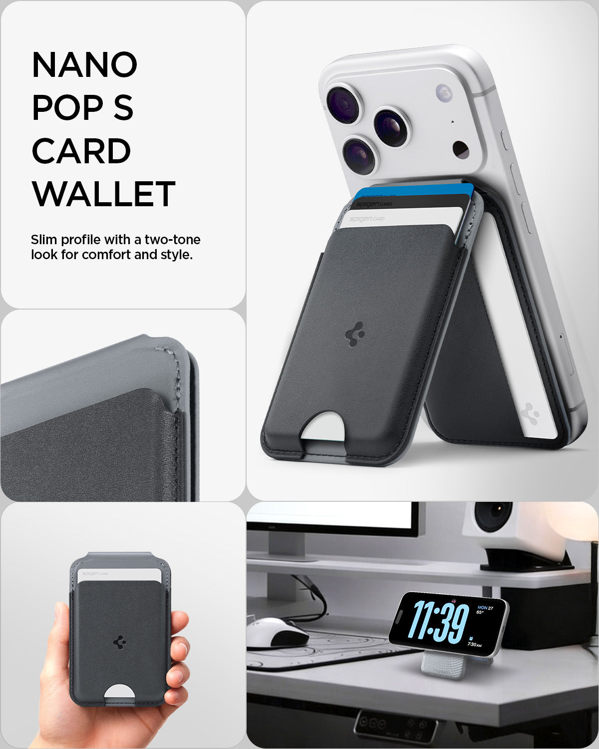 AFA11334 - MagSafe Card Holder Nano Pop S (Mag Fit)  in Black Sesame showing nano pop s card wallet