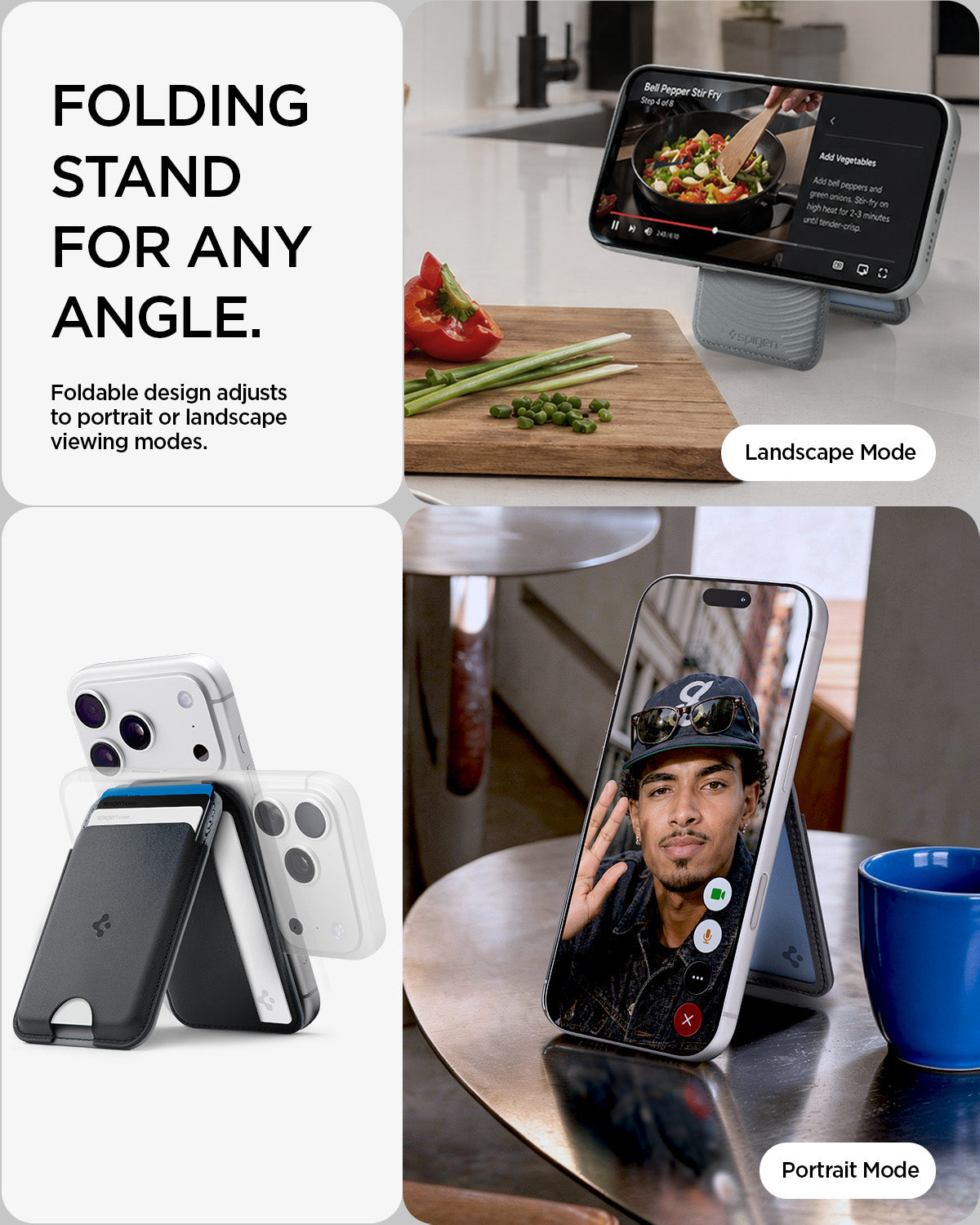 AFA11334 - MagSafe Card Holder Nano Pop S (Mag Fit)  in Black Sesame showing folding stand for any angle