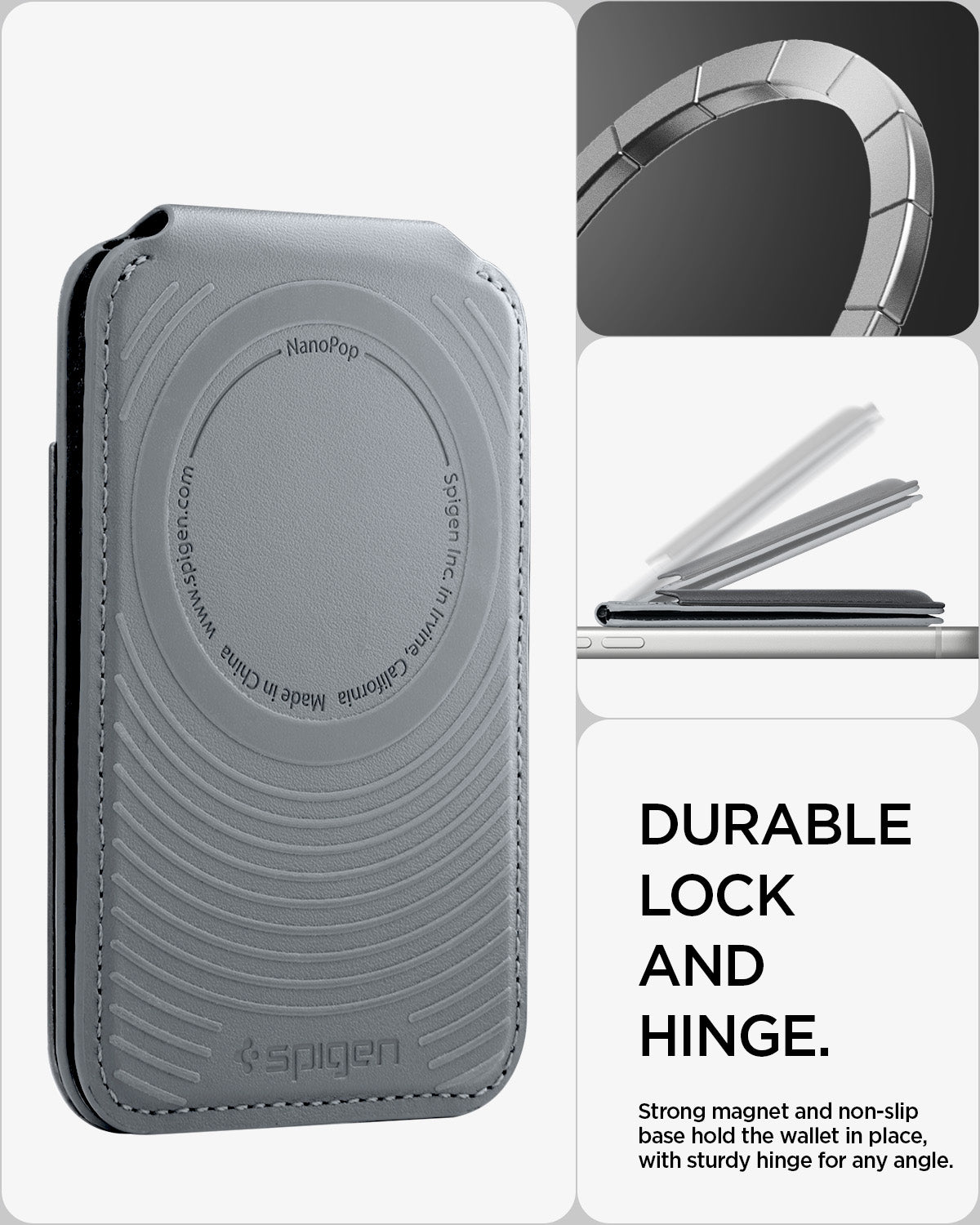 AFA11334 - MagSafe Card Holder Nano Pop S (Mag Fit)  in Black Sesame showing durable lock and hinge