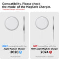 AMP02797 - Mag Fit Duo in white showing the compatibility, only compatible with the apple magsafe charger 2020 and not with new apple magsafe charger 2024