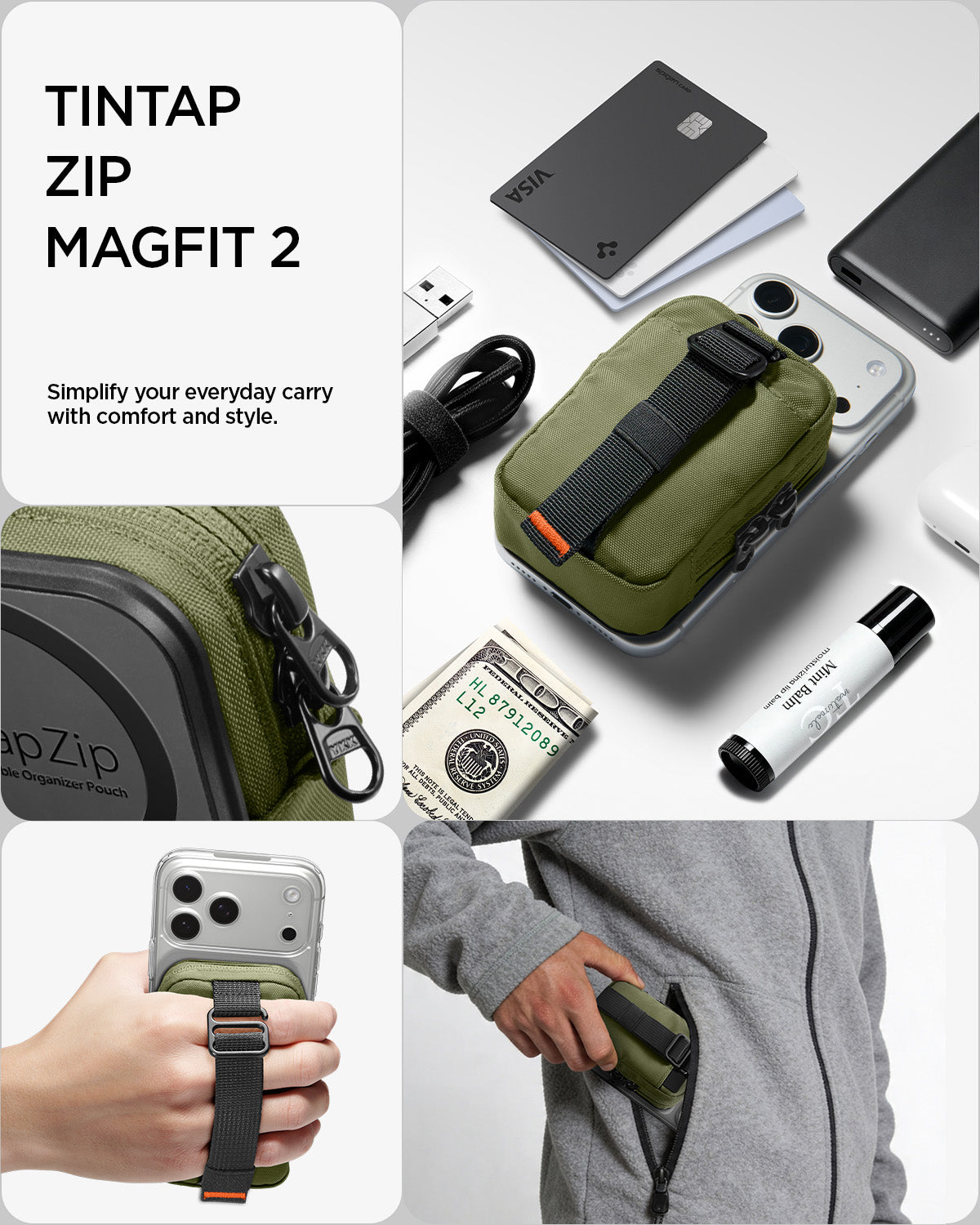 AFA11565 - Portable Organizer Pouch Tintap Zip Mag Fit 2 in Olive Green showing simplify your everyday carry with comfort and style