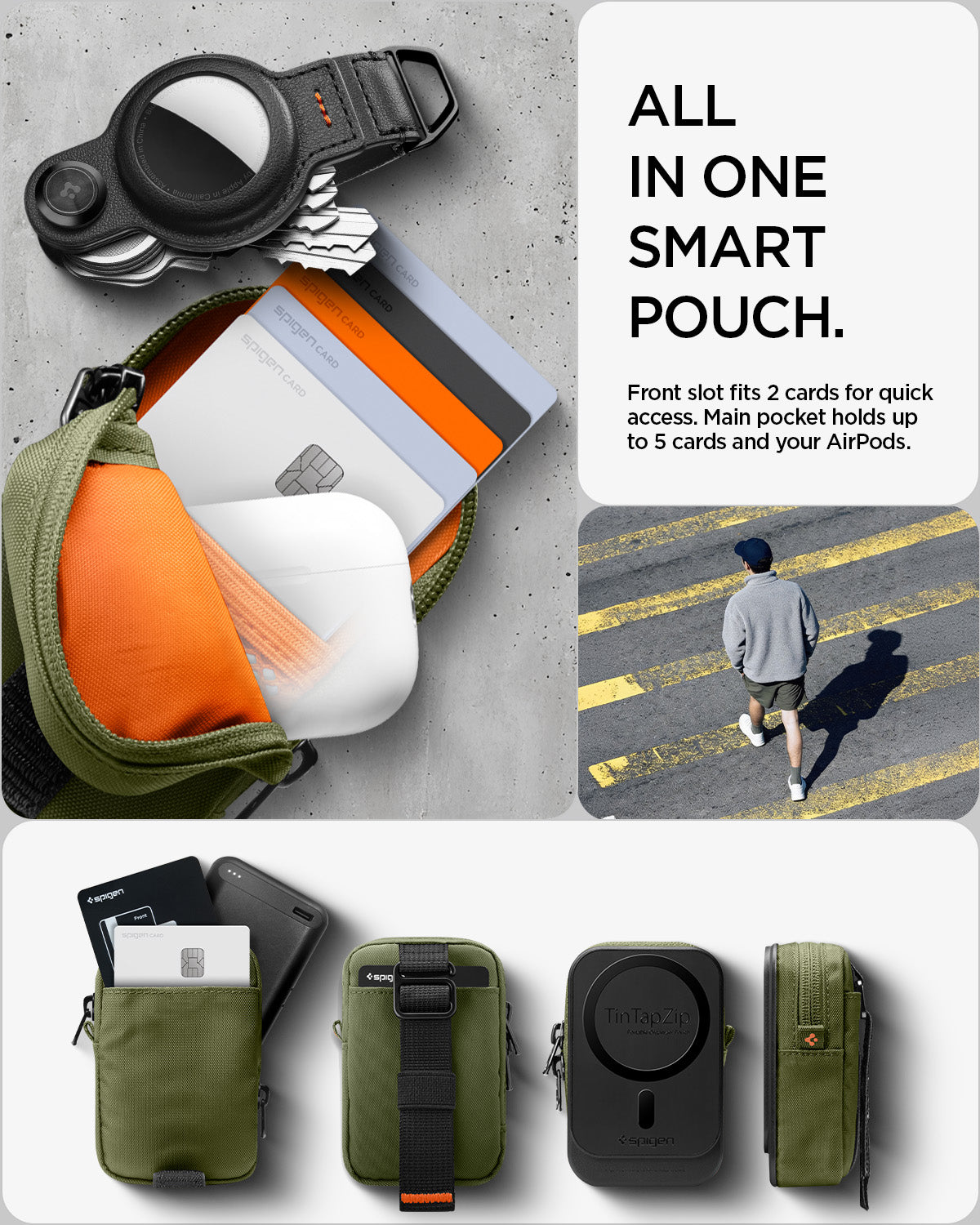 AFA11565 - Portable Organizer Pouch Tintap Zip Mag Fit 2 in Olive Green showing all in one smart pouch