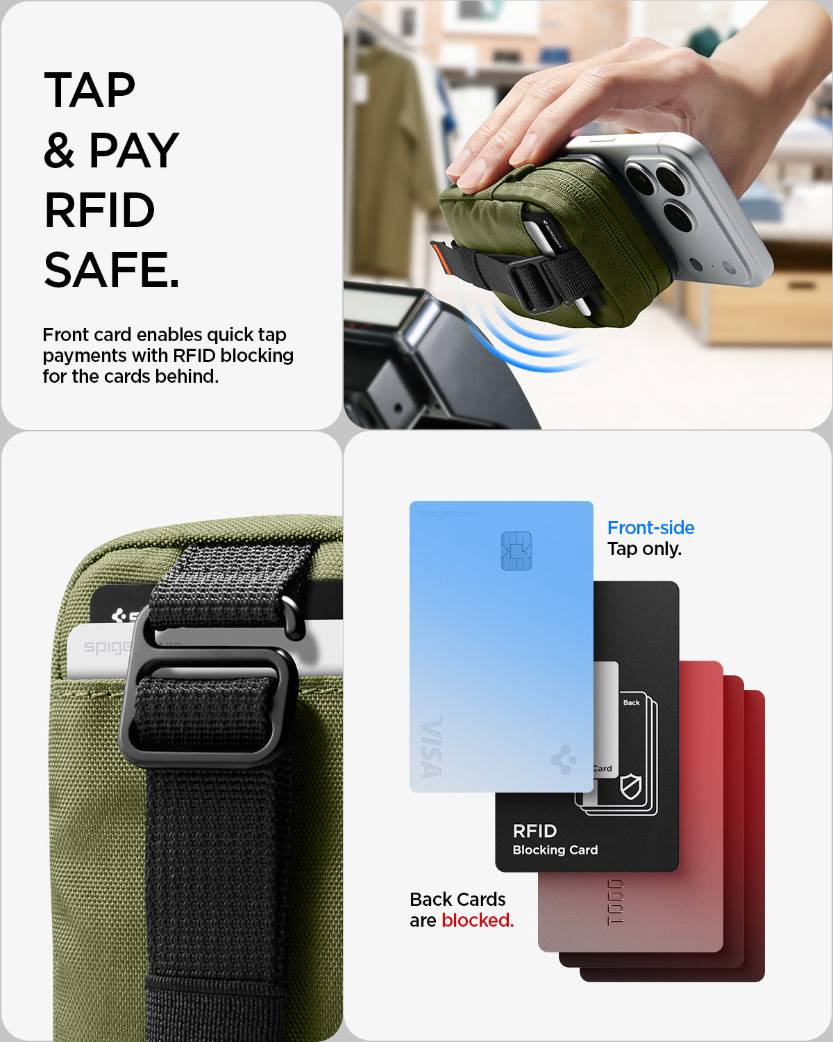AFA11565 - Portable Organizer Pouch Tintap Zip Mag Fit 2 in Olive Green showing tap and pay rfid safe