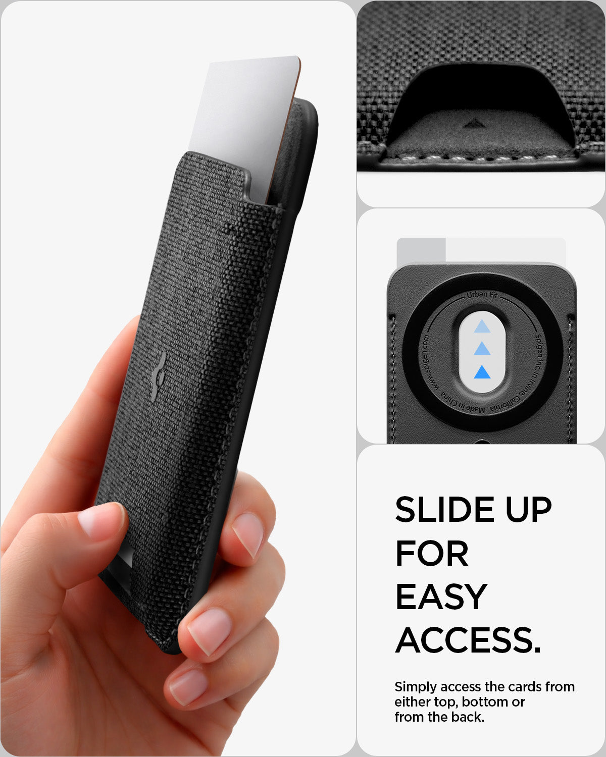 AFA11335 - Spigen MagFit Urban Fit Wallet showing slide up for easy access