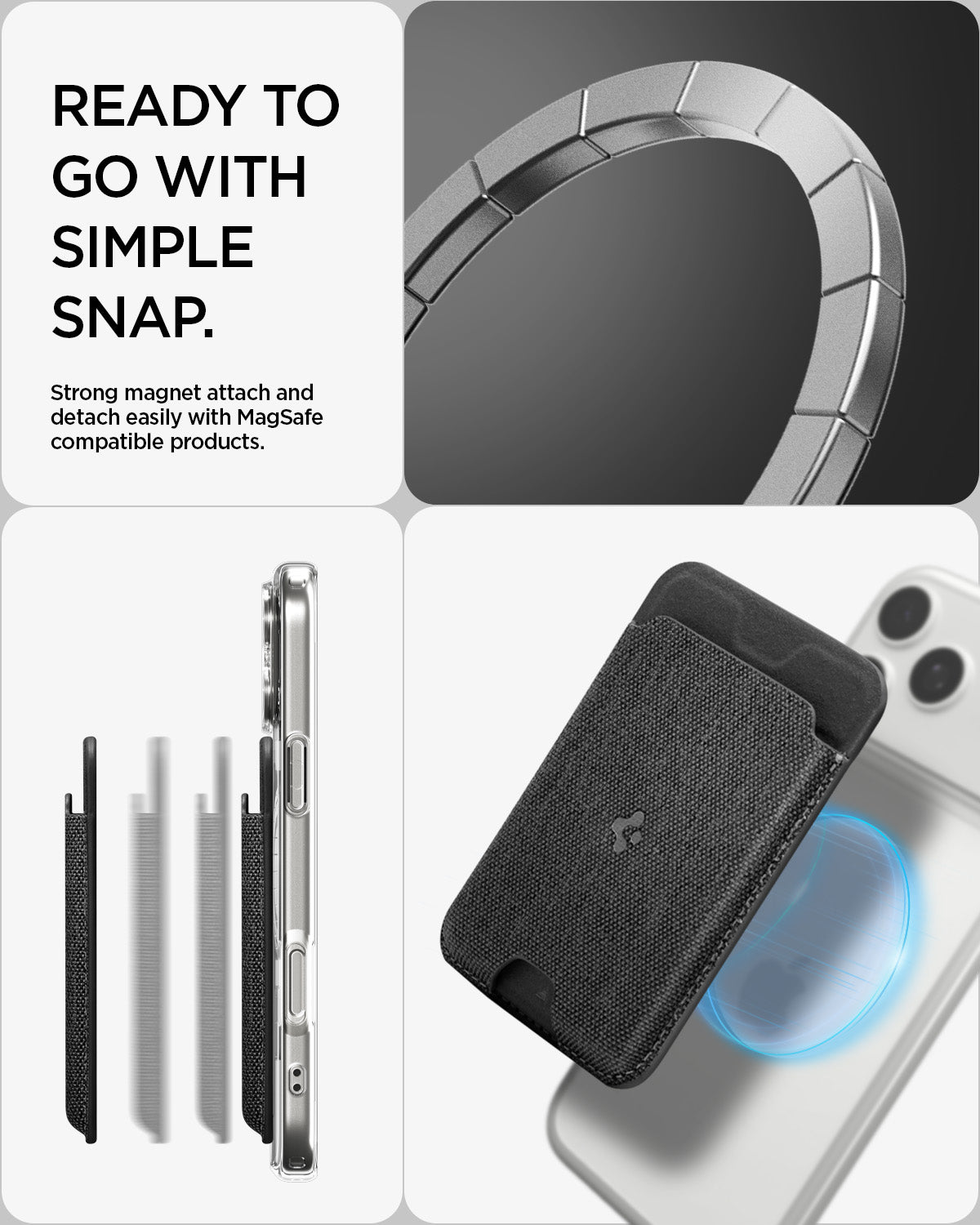 AFA11335 - Spigen MagFit Urban Fit Wallet showing ready to go with simple snap