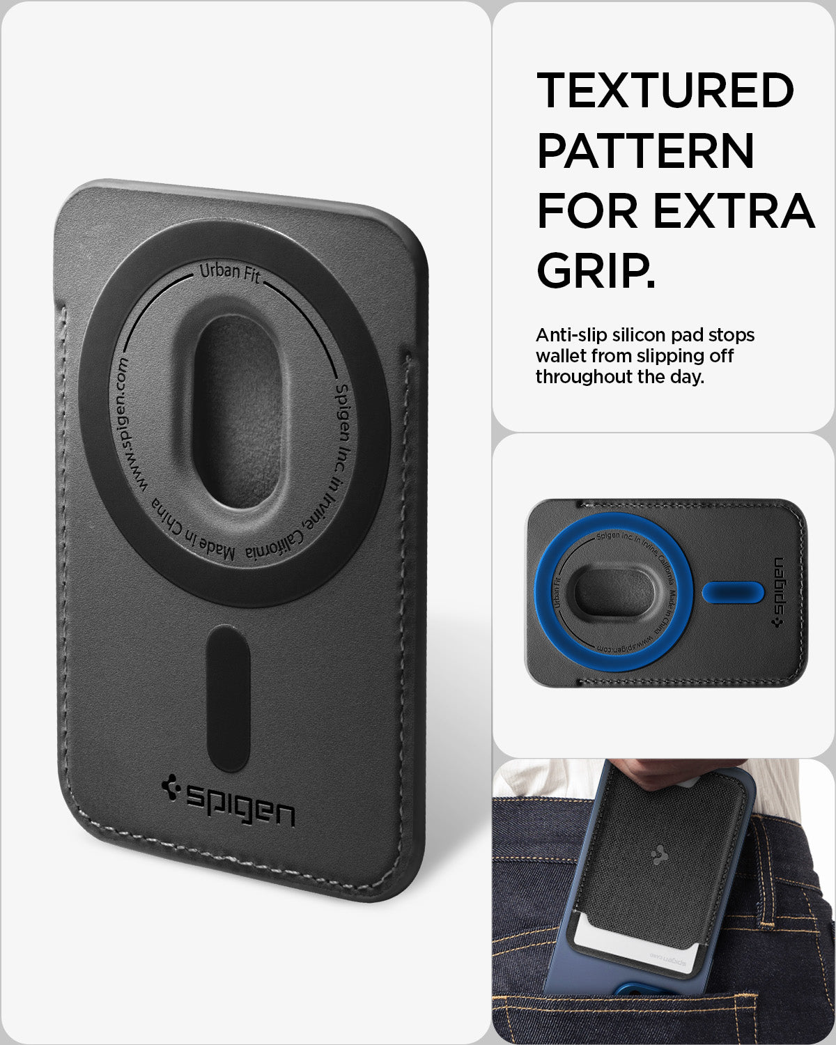 AFA11335 - Spigen MagFit Urban Fit Wallet showing textured pattern for extra grip