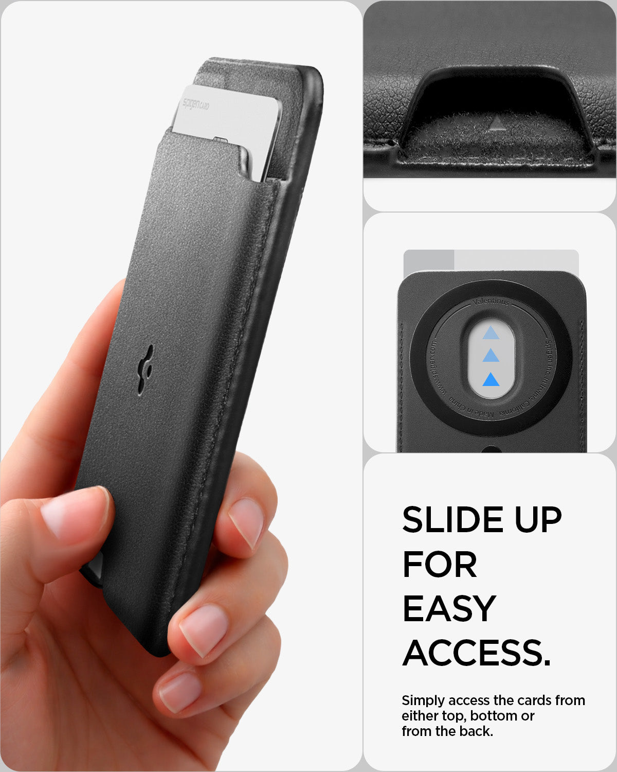 AFA11337 - Spigen Valentinus MagFit Wallet showing slide up for easy access