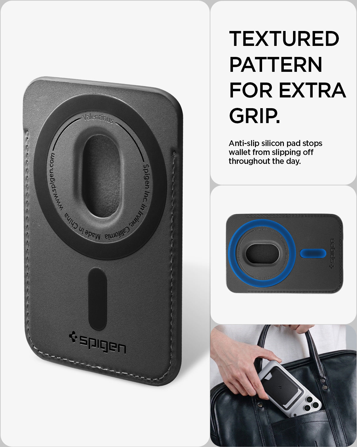 AFA11337 - Spigen Valentinus MagFit Wallet showing textured pattern for extra grip
