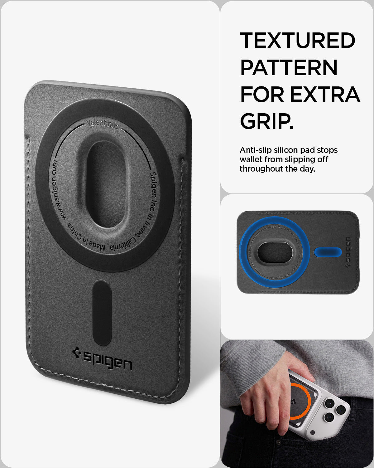 AFA11336 - Spigen Valentinus MagFit Plus Wallet showing textured pattern for extra grip
