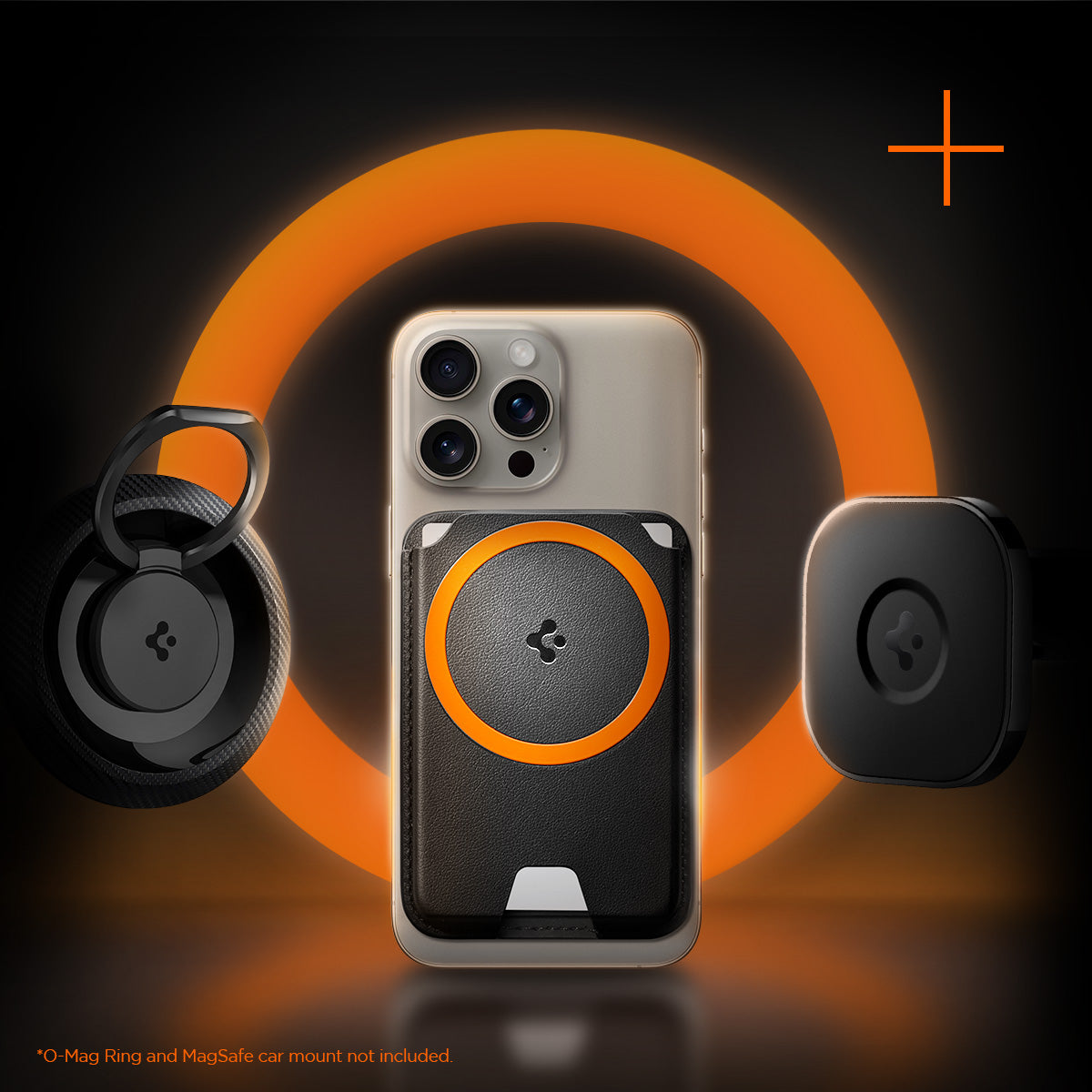 AFA06866 - MagSafe 3 Cards Holder Valentinus (MagFit) in black showing products and o mag ring