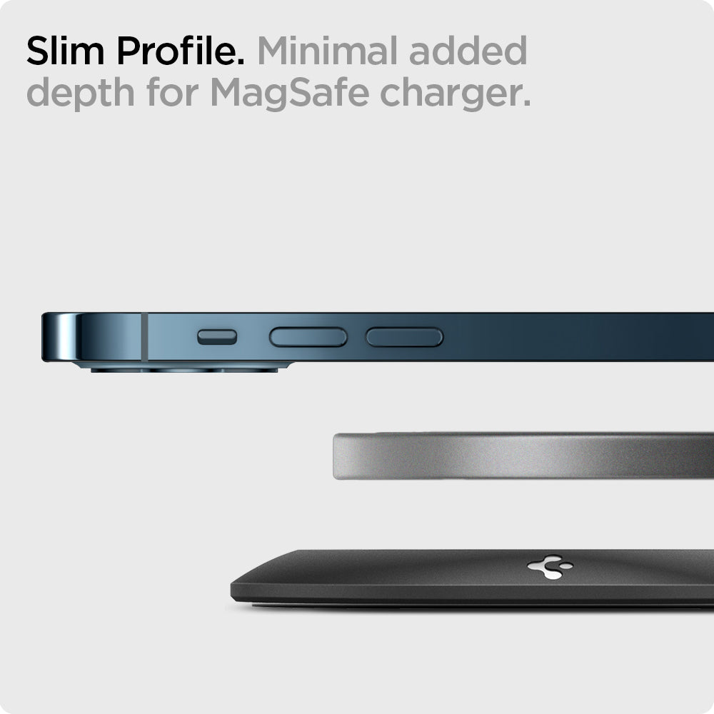 AMP03708 - MagFit in black showing the slim profile, minimal added dedpth for MagSafe charger