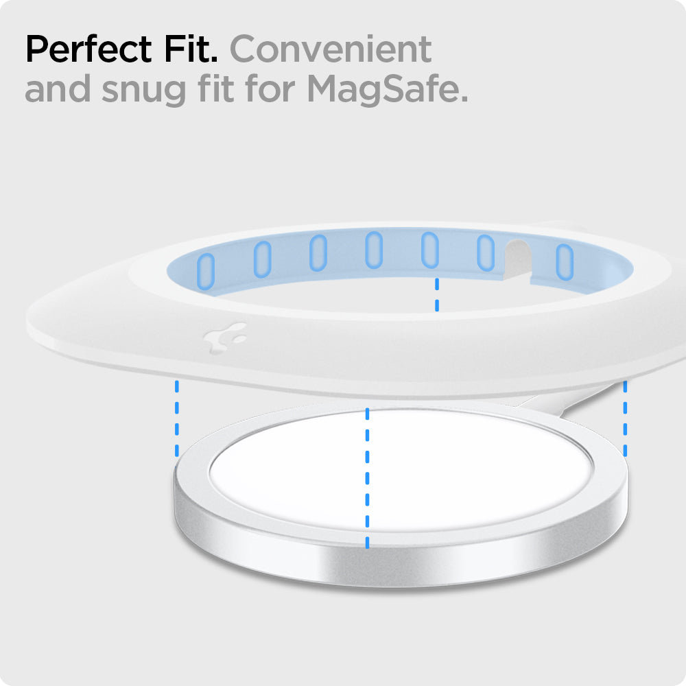 AMP03709 - MagFit in white showing the perfect fit Convenient and snug fit for Magsafe