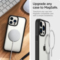 ACP03805 - OneTap MagSafe Metal Plate (MagFit) in silver showing the upgrade any case to magsafe. transform any case into magsafe compatible case with a simple installation