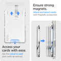 AFA08888 - Ultra Hybrid MagFit+ Wallet (MagFit) in Crystal Clear showing the ensuring strong magnets. Attach and detach easily with MagSafe accessories. Access your cards with ease. Use the cutouts to push your cards up and out